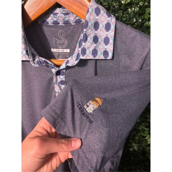 Swannies Blue Aztec Terradyne Country Club Polo Sz Large - Picture 3 of 6